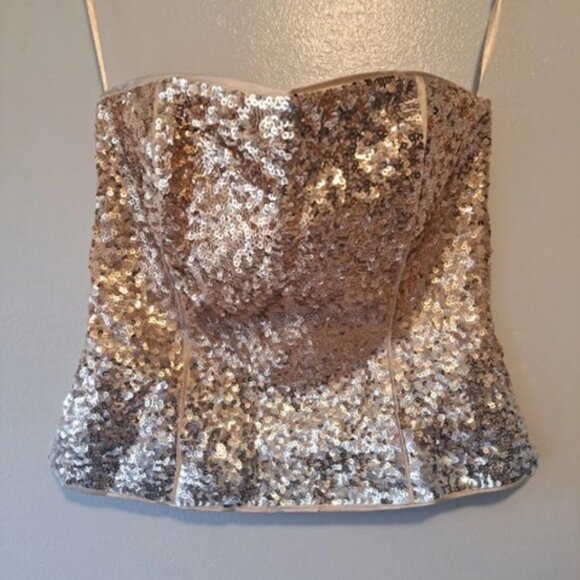 White House Black Market Tops - White House Black Market Strapless Blouse, Zippered, Sequins, Size 6